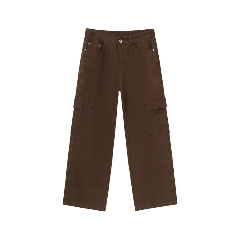 Large Pocket Wide-leg Overalls Casual Jeans