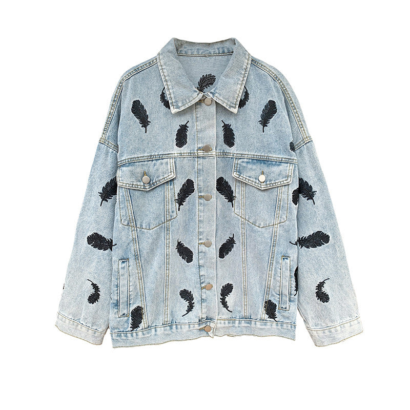 Fashion Printing Lapel Loose Wild Salt Denim Jacket