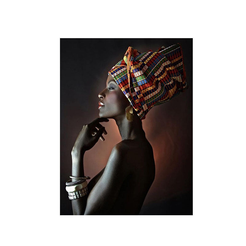 African Art Black Girl Silver Jewelry Canvas Painting Art Poster