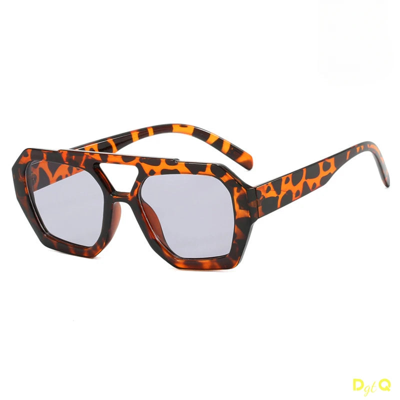 Retro Double Bridges Women's Sunglasses Big Frame Leopard Brown Gradient Eyewear Fashion Luxury Designer Sun Glasses Men Shades