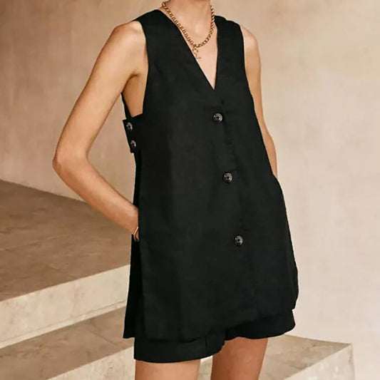 Women's Fashion Casual Vest Waist Straight-leg Pants Two-piece Set